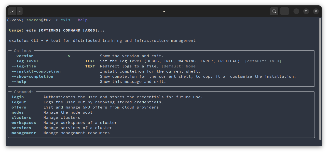 exls CLI help output
